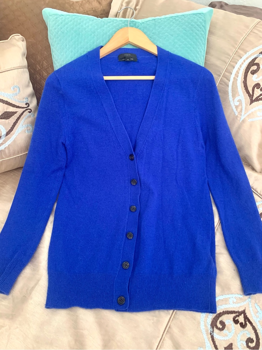 J. Crew Cashmere Blue V-Neck Button Cardigan Sweater